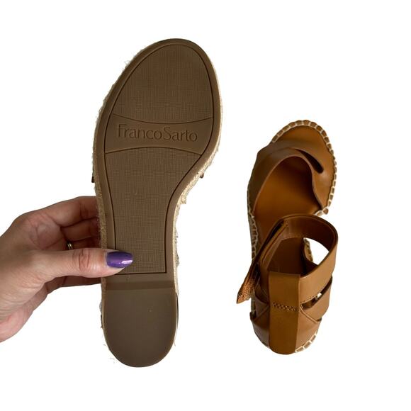 Franco Sarto Callia Cognac Strappy Leather
Wedge Espadrille Sandals Size 7 - Picture 6 of 7